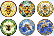 Bee with Flowers Round Stained Glass, an Illustration by Canvas Craft (Thumbnail 4 of 4)