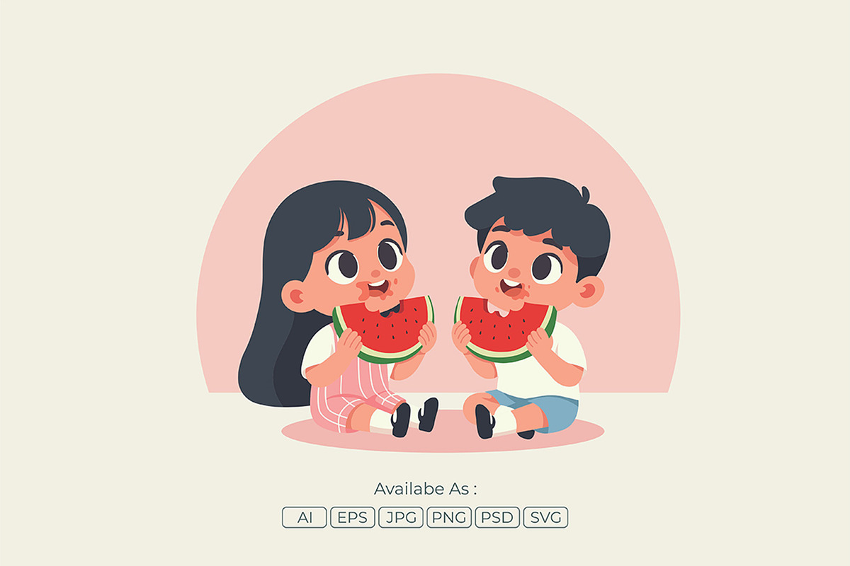 Kids Eating Watermelon Illustration, a Person Illustration by Partikusi Design (Photo 2 of 3)