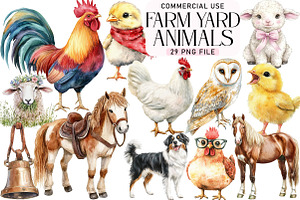 Farm Yard Animals, Clipart, an Illustration by Daily.Designs