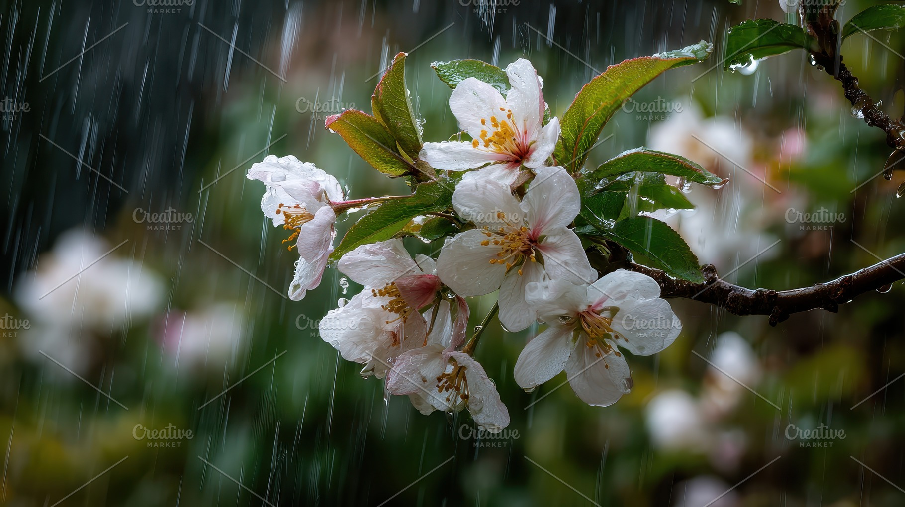 Rain drenched apple blossoms delicat, a Photo by Pixeness Studio