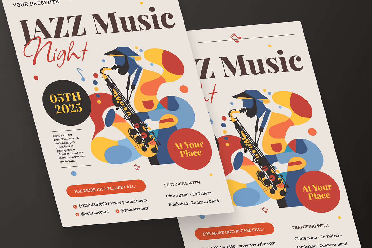 Jazz Music Night Flyer, a Flyer Template by MMPixelCraft (Photo 2 of 5)