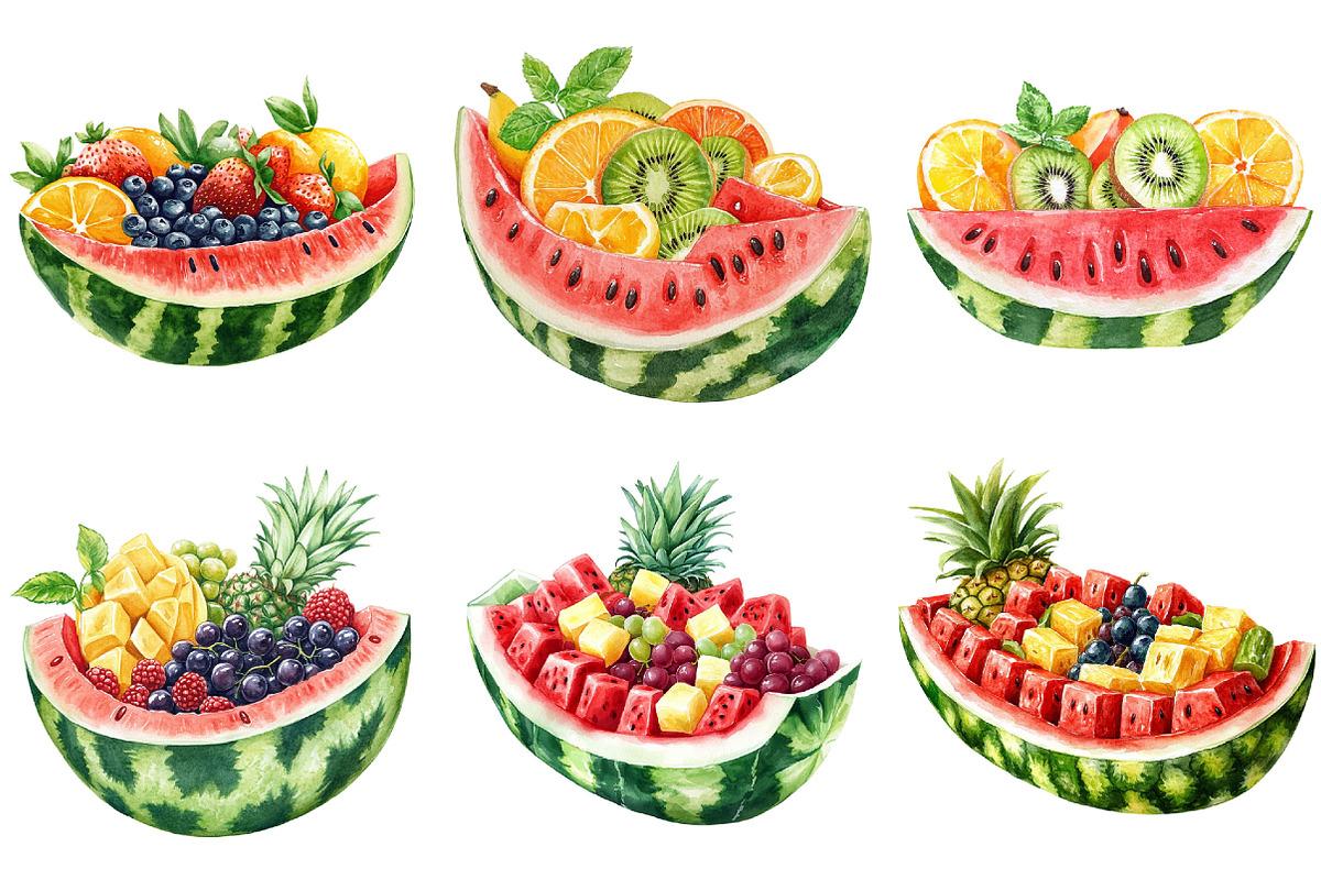 Watermelon Boat with Fruit Clipart, an Illustration by Pixels.Craft (Photo 8 of 9)