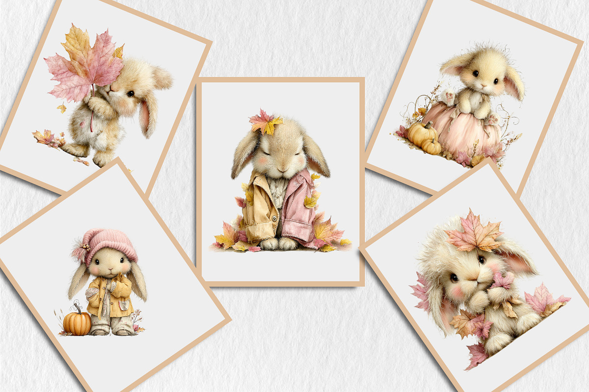 Whimsical Fall Autumn Bunny Clipart, a Seasonal Illustration by Rose Art (Photo 5 of 6)