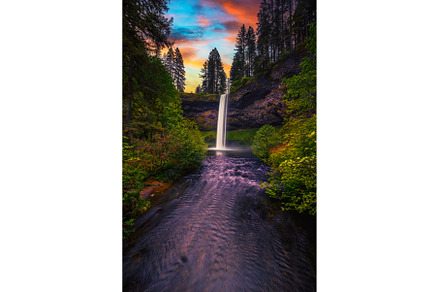 Sunset over South Falls in Silver, a Nature Photo by Nick Fox