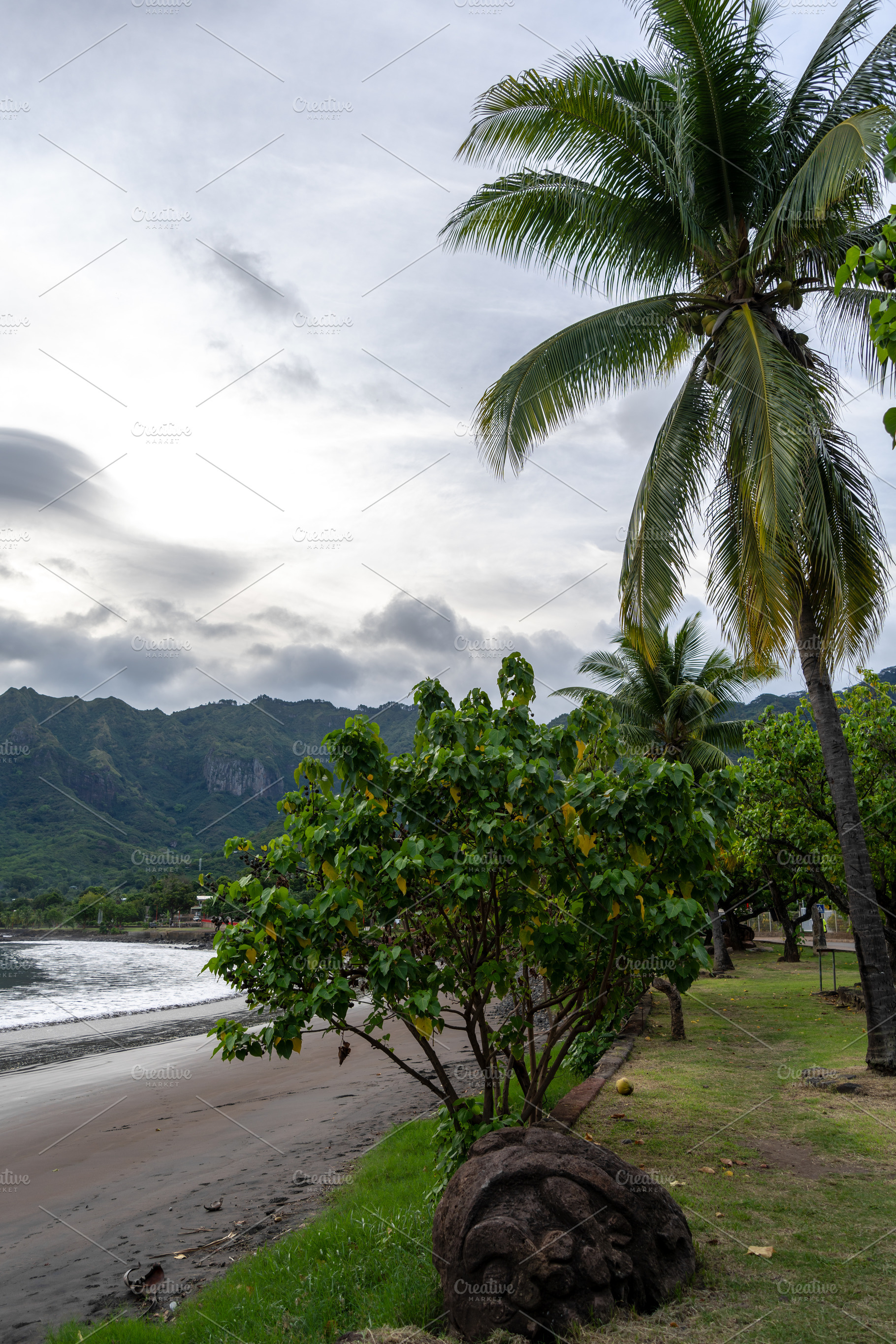 Taiohae Bay and black sand beach in Nuku Hiva, Marquesas Islands, a Photo by GoodGoods