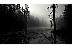 mysterious scary lake ai generated, a Nature Photo by pikepicture