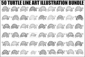 Turtle Line Art Illustration Bundle, an Illustration by Creativeshirt