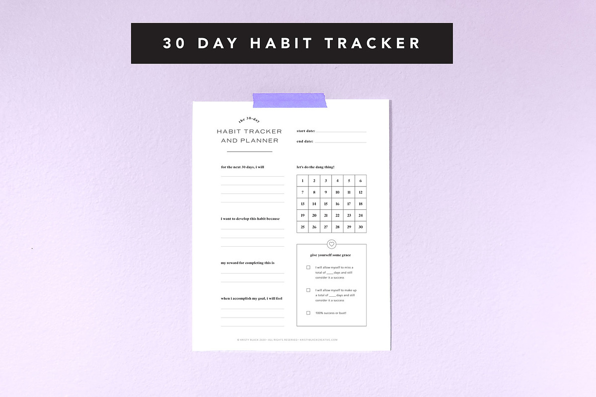 Habit Tracker Printable—1 New Habit, a Templates & Theme by Kristy Black Creative (Photo 2 of 2)