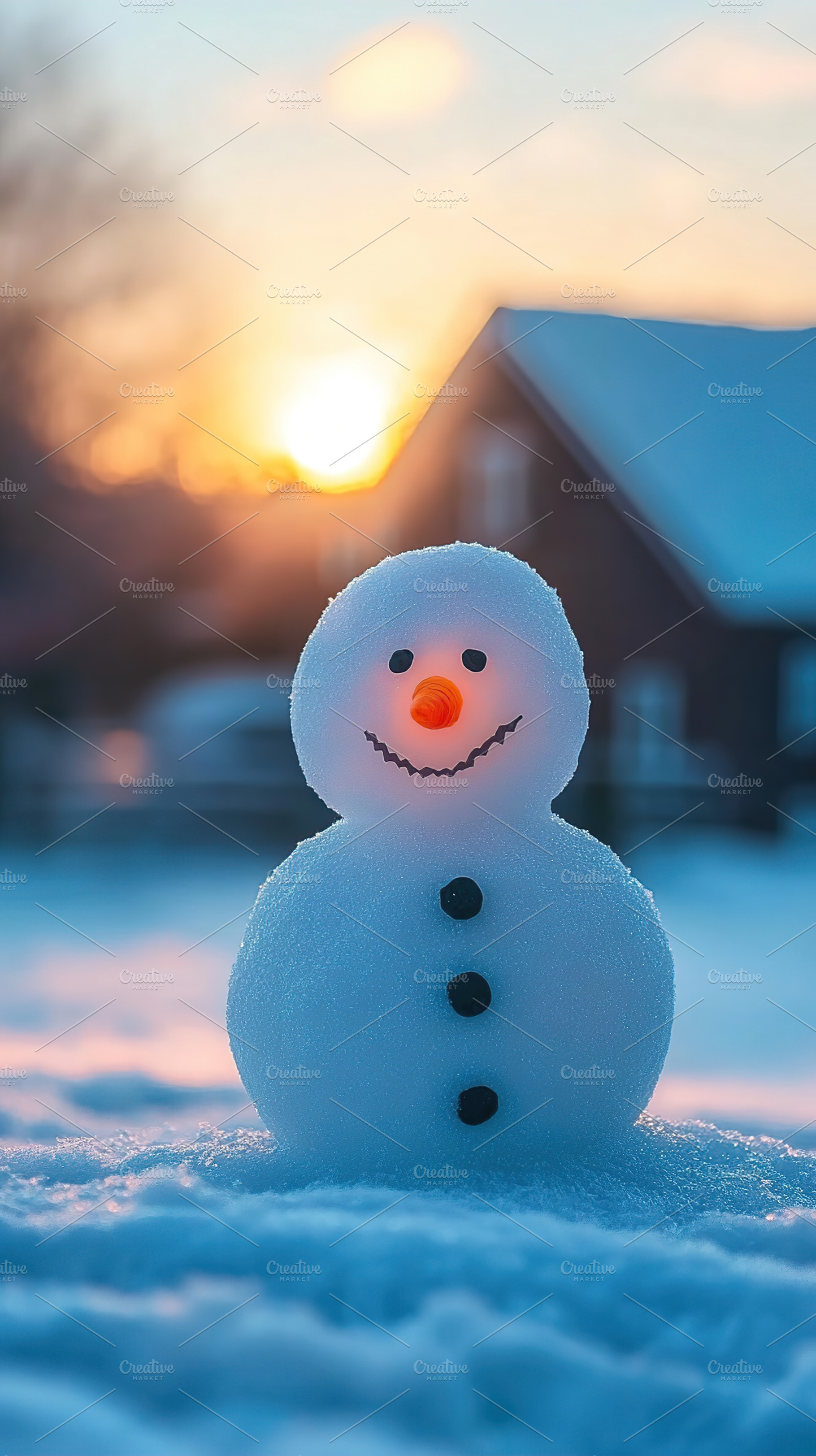 Snowman on modern private house background, a Holiday Photo by AlyaAnd