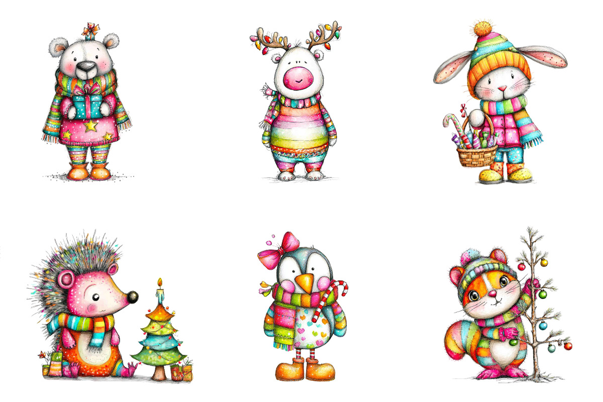 Whimsical Christmas Animals Clipart, an Illustration by designcity5 (Photo 2 of 5)