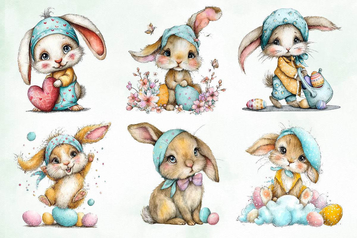 Whimsical Easter Cute Bunny Clipart, an Illustration by Creative Art (Photo 5 of 8)