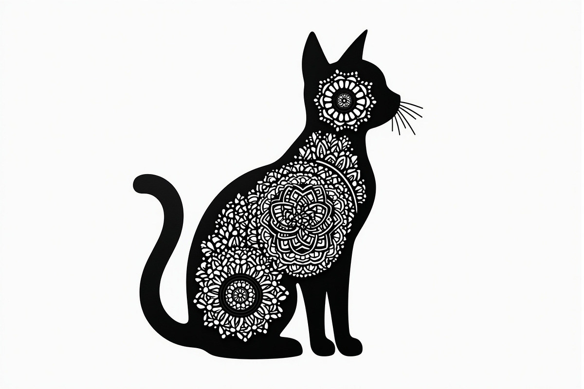 Ornate Cat Mandala Silhouette Design, an Illustration by Creativeshirt (Photo 6 of 13)