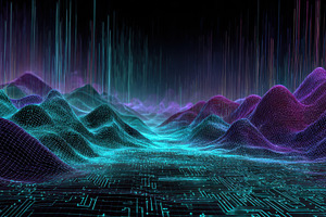 Abstract digital landscape glowing w, a Photo by Pixeness Studio