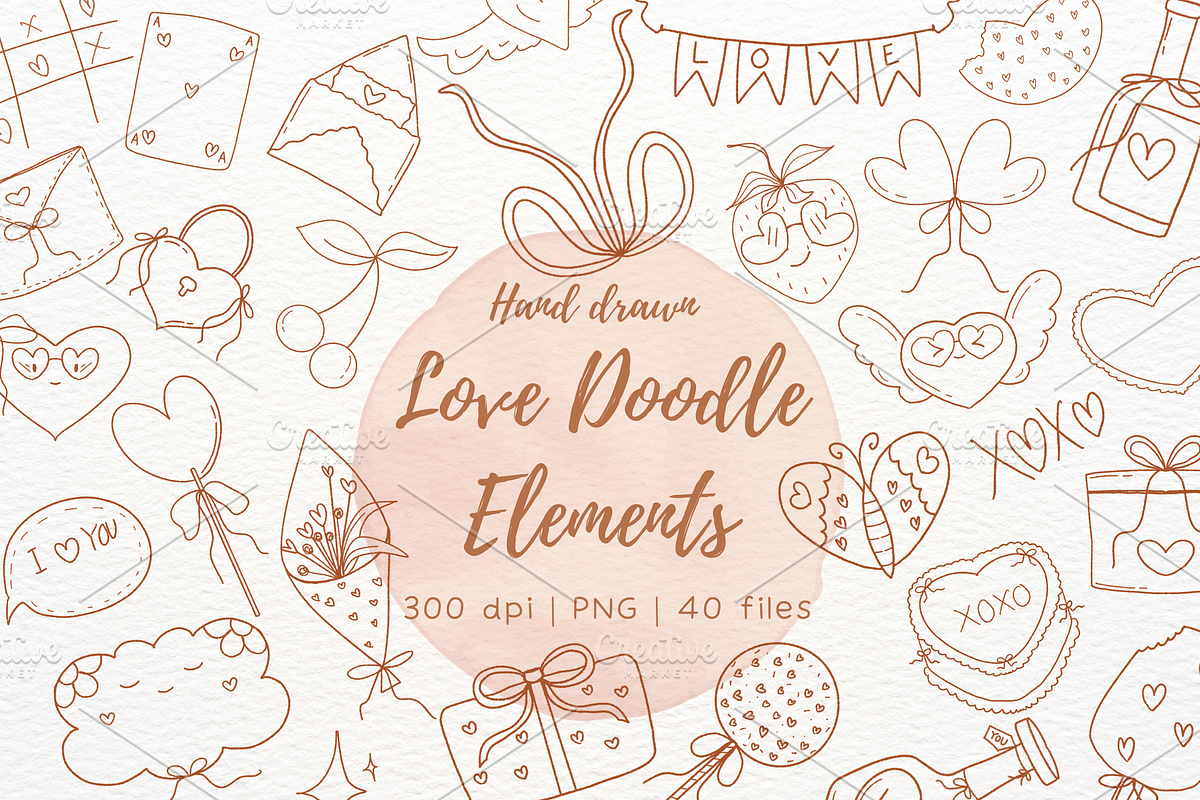 Hand-Drawn Love Doodle Elements set, an Object Illustration by RimzStudio (Photo 1 of 4)