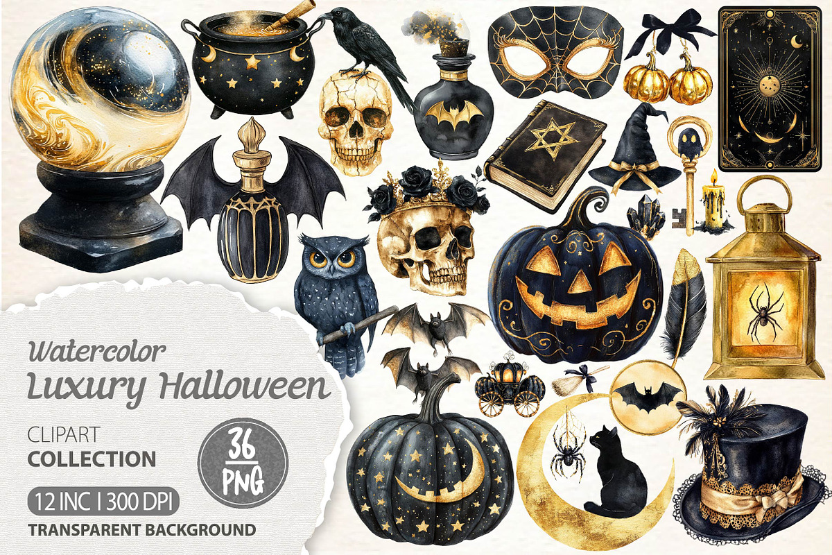 Black and Gold Halloween Clipart, an Illustration by Dream Creation (Photo 1 of 7)