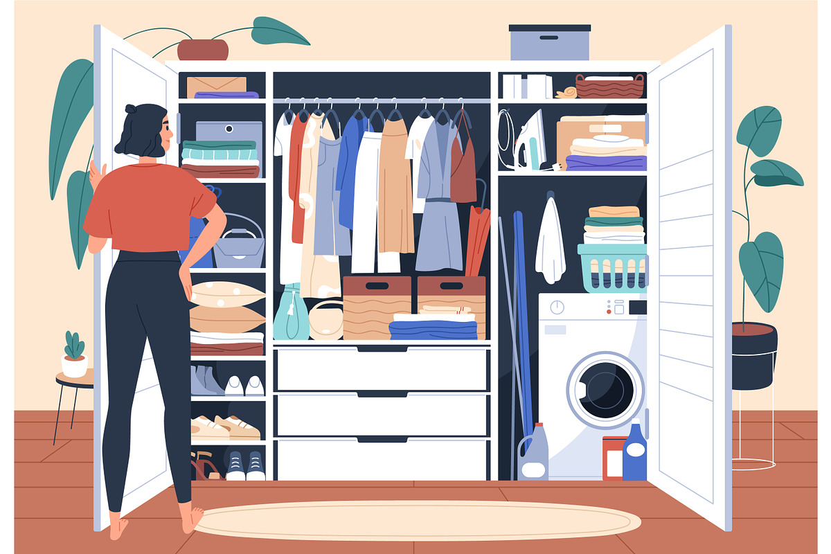 Woman near messy / tidy wardrobes, a Person Illustration by Good Studio (Photo 2 of 3)
