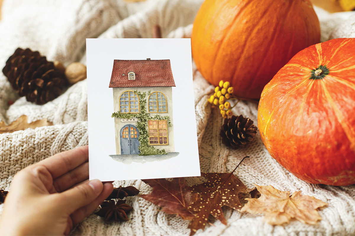Autumn Cafe watercolor, a Seasonal Illustration by LiChu Art (Photo 7 of 9)