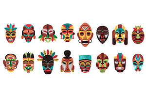 Cartoon african masks. Traditional, an Object Illustration by YummyBuum