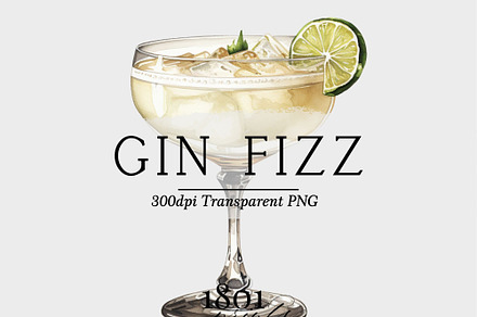 Gin Fizz Watercolor Cocktail, an Illustration by 1801Prints