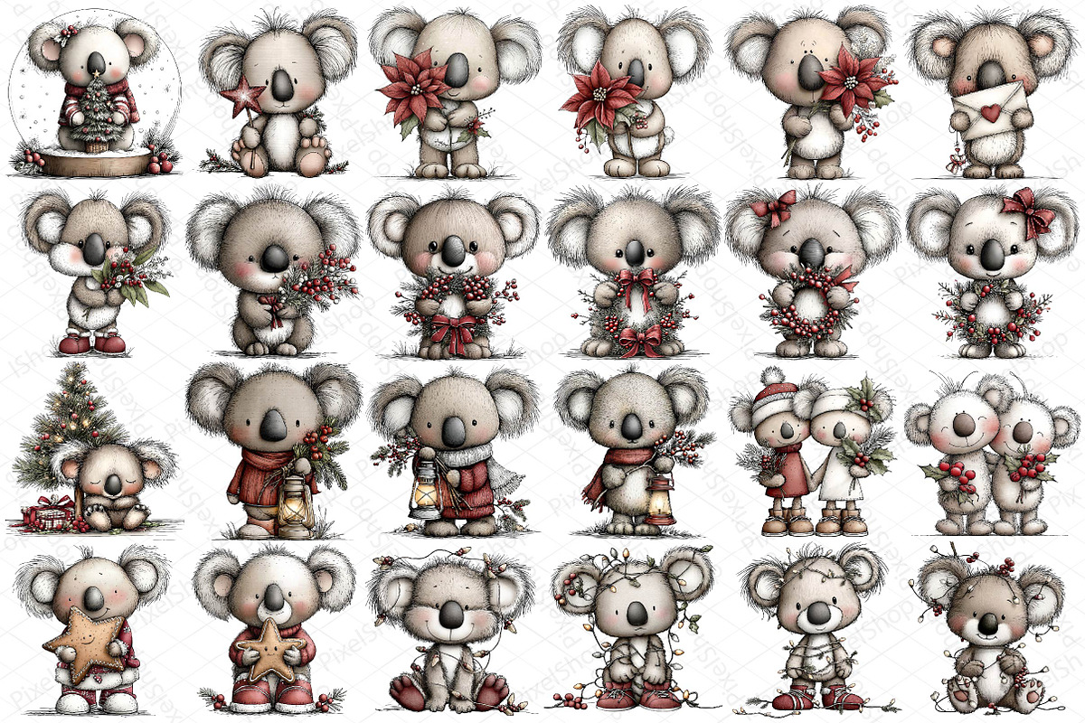 Whimsical Christmas Koala Clipart, an Illustration by DreamPrint404 (Photo 5 of 7)