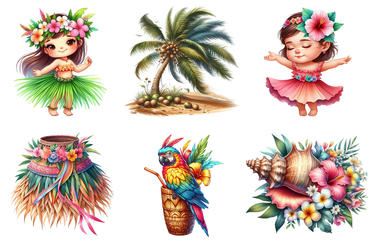 Cute Tropical Hula Dance Hawaiian, an Illustration by Watercolor design (Photo 3 of 4)