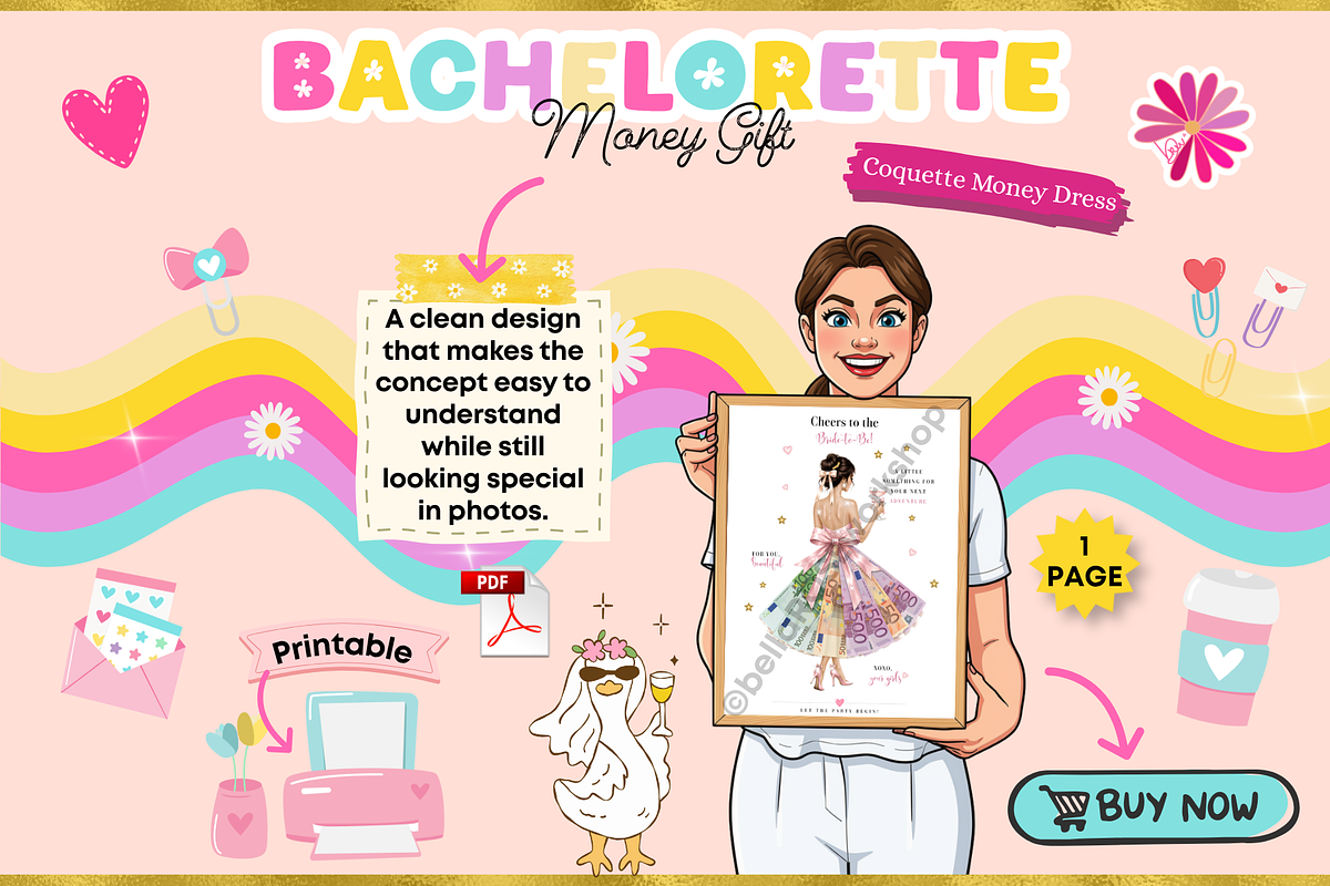 Coquette Bachelorette Money Dress, a Stationery Template by bellaROSEworkshop (Photo 5 of 5)
