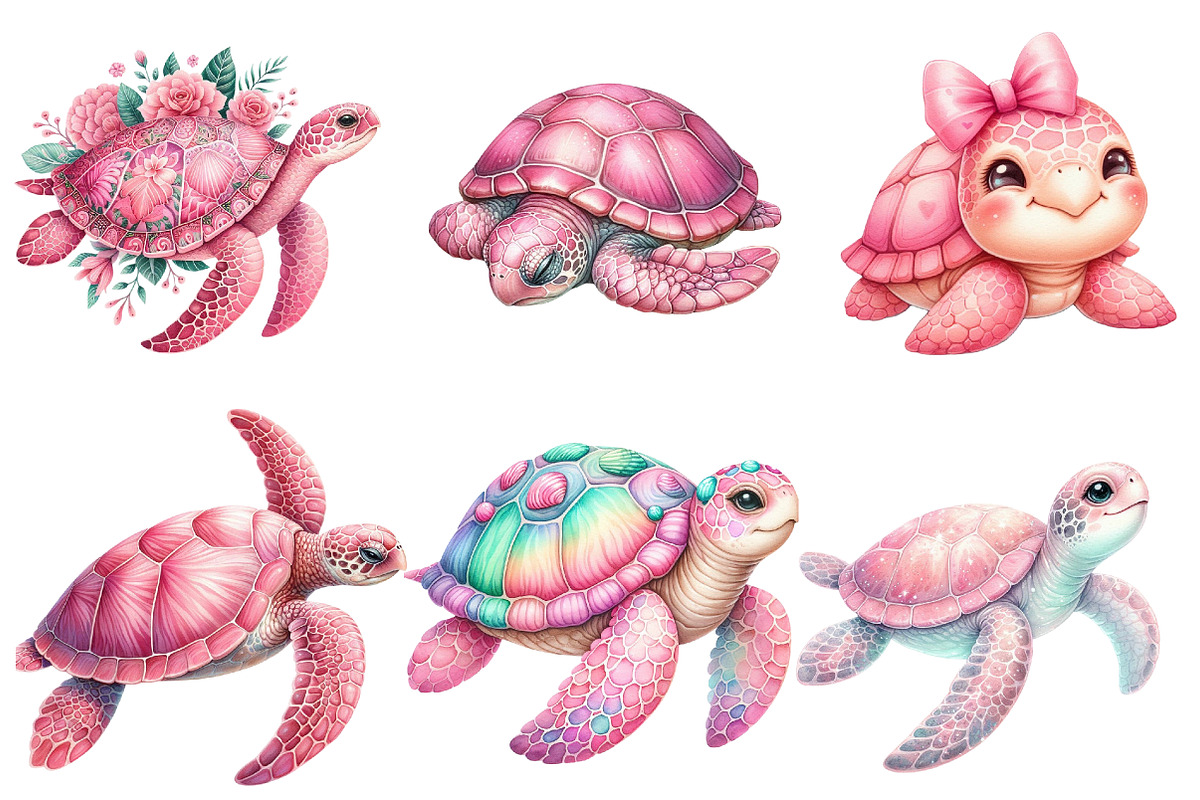 Pink Sea Turtle Clipart PNG, an Illustration by Watercolor design (Photo 2 of 4)