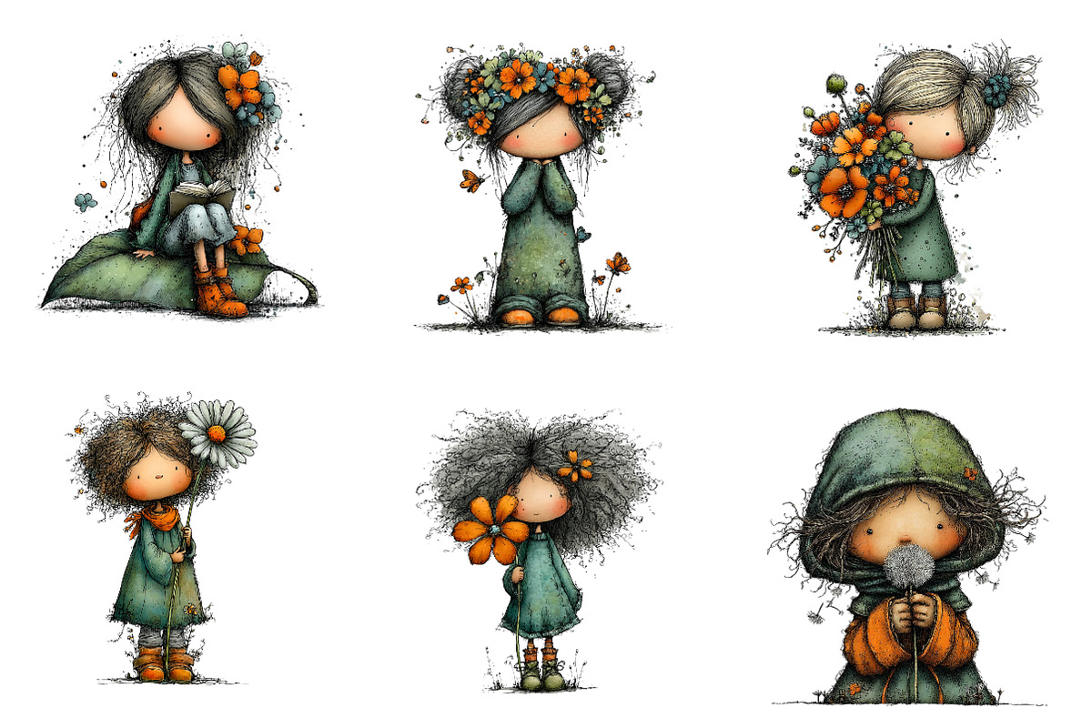 Flowers and Girls Clipart, an Illustration by CreationArt (Photo 4 of 6)