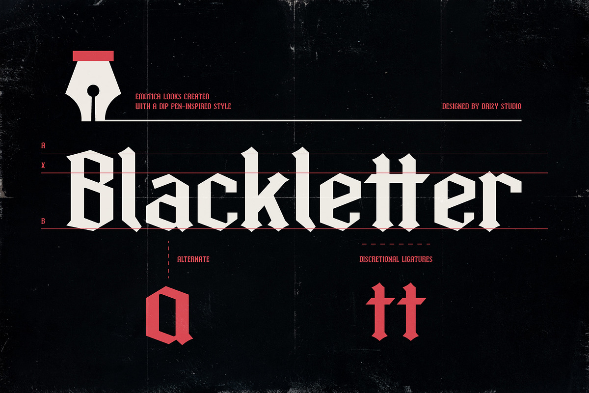 Emotica – Blackletter Romance Font, a Serif Font by Drizy (Photo 3 of 10)
