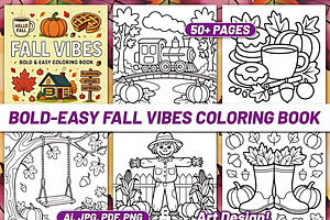 BOLD EASY FALL VIBES COLORING BOOK, a Seasonal Illustration by Design Station