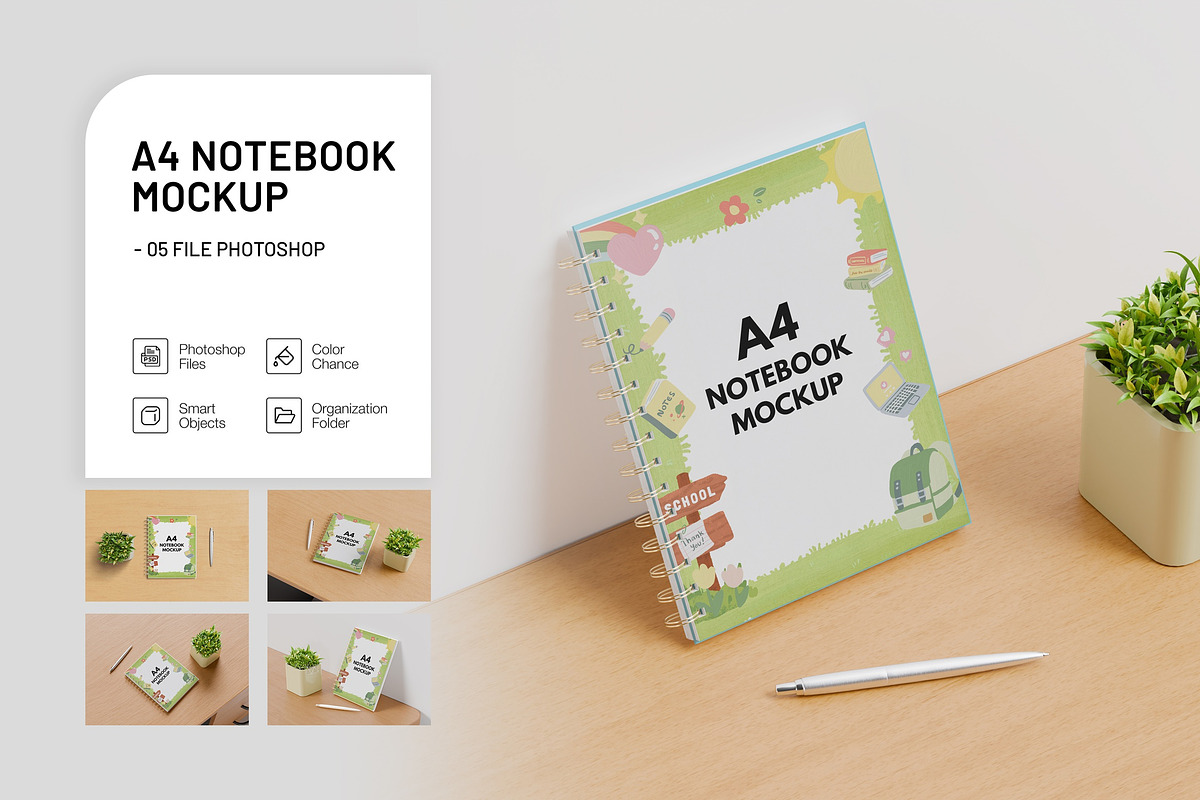 A4 Notebook Mockup, a Books & Magazine Mockup by Graphic Deal (Photo 1 of 6)