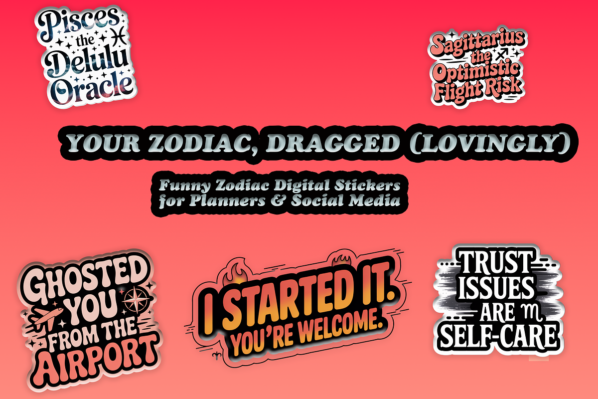 Funny Zodiac Digital Sticker Set, an Object Graphic by Jakayla Digital Co (Photo 20 of 20)