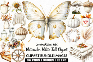 Watercolor White Fall Clipart, an Illustration by Craft Nest