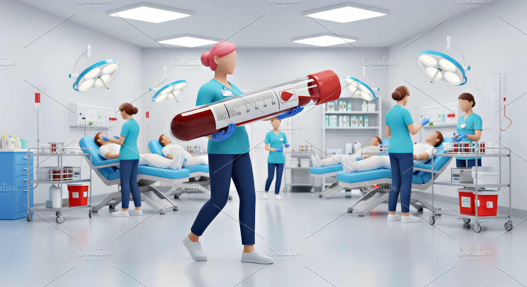 Nurse with a giant tube of blood, a Photo by angellodeco