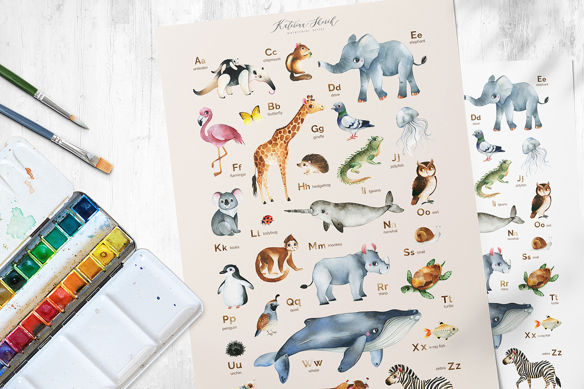 English Animal Alphabet. A to Z, an Animal Illustration by Kate_Rina (Photo 6 of 7)