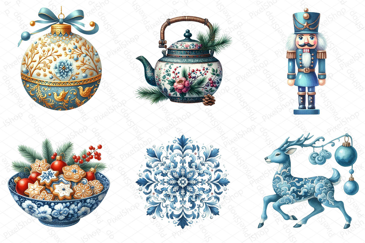 Chinoiserie Christmas Clipart, an Illustration by DreamPrint404 (Photo 2 of 4)