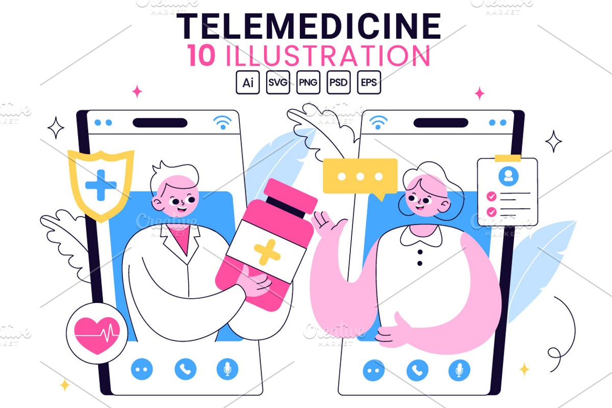 10 Telemedicine Illustration, a Healthcare Illustration by denayunebgt (Photo 1 of 4)