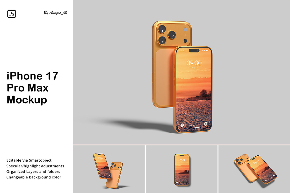 iPhone 17 Pro Max Mockup, an iPhone Mockup by Amigos__46 (Photo 1 of 8)