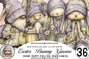 Bunny Gnome Watercolor Clipart, an Illustration by SVGArt