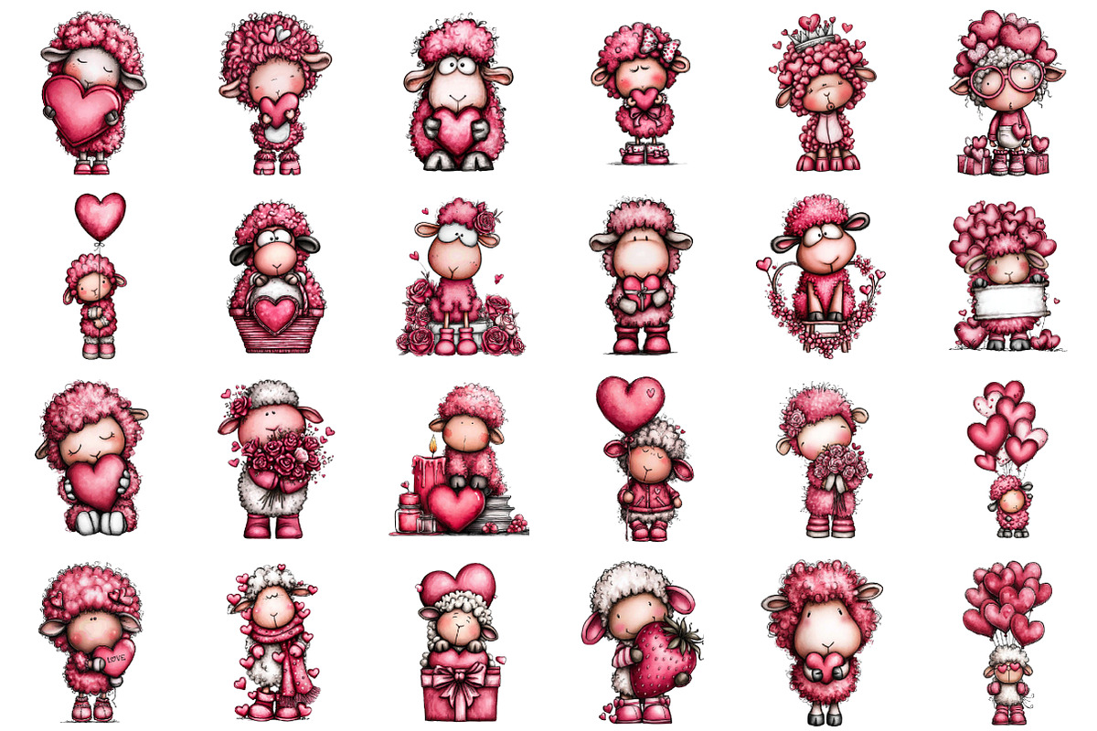 Funny Valentine Sheep Clipart, an Illustration by designcity5 (Photo 2 of 5)