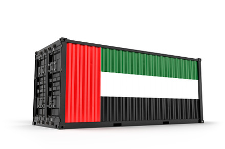 Shipping container with Flag of UAE