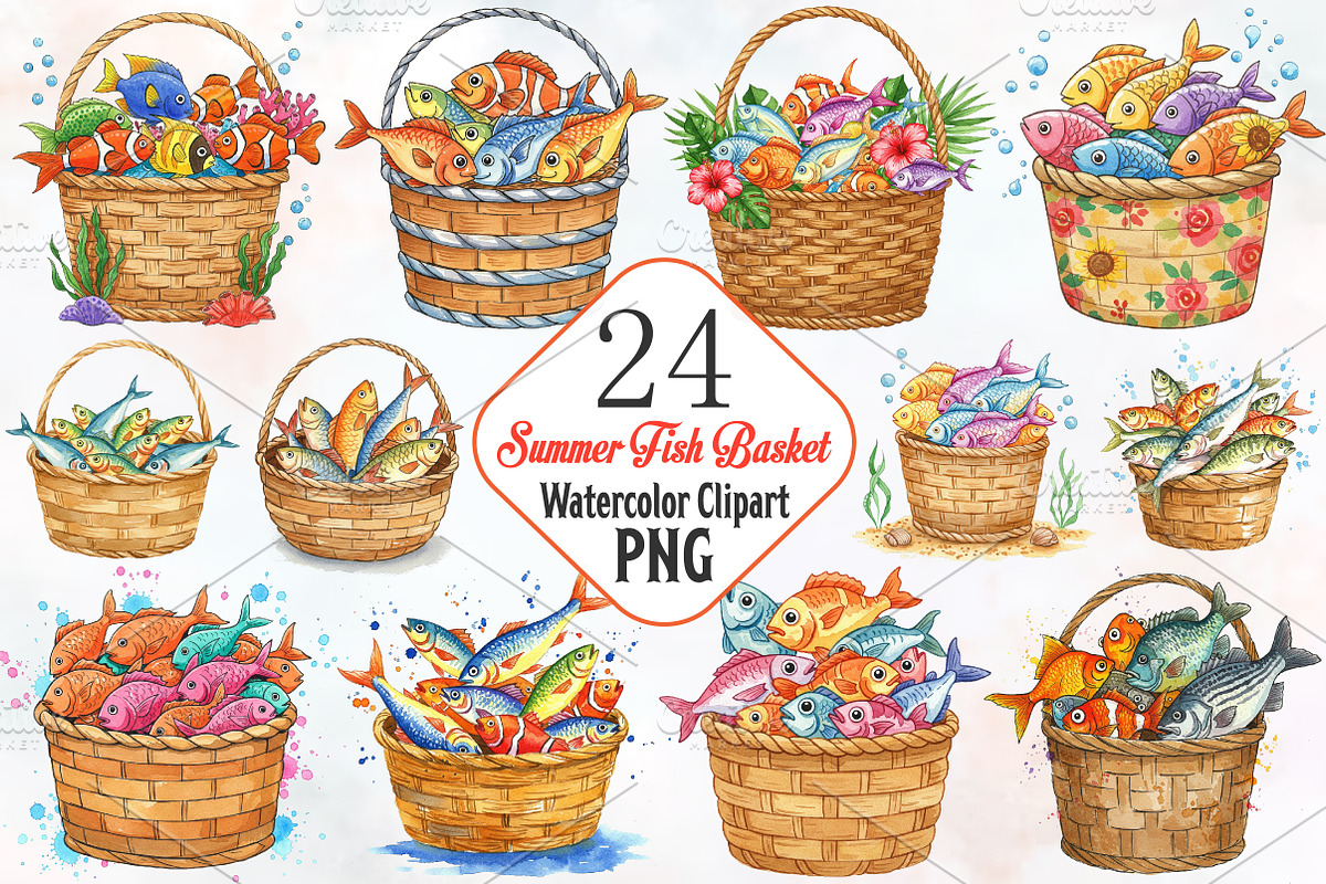 Summer Fish Basket Sublimation Clipa, an Illustration by RobertsArt (Photo 1 of 4)
