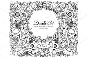 Doodle Girl Floral Round Frame