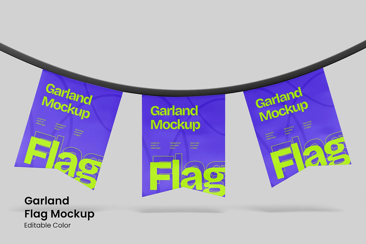 Garland Flag Mockups, a Merchandise Mockup by renderstockmarket