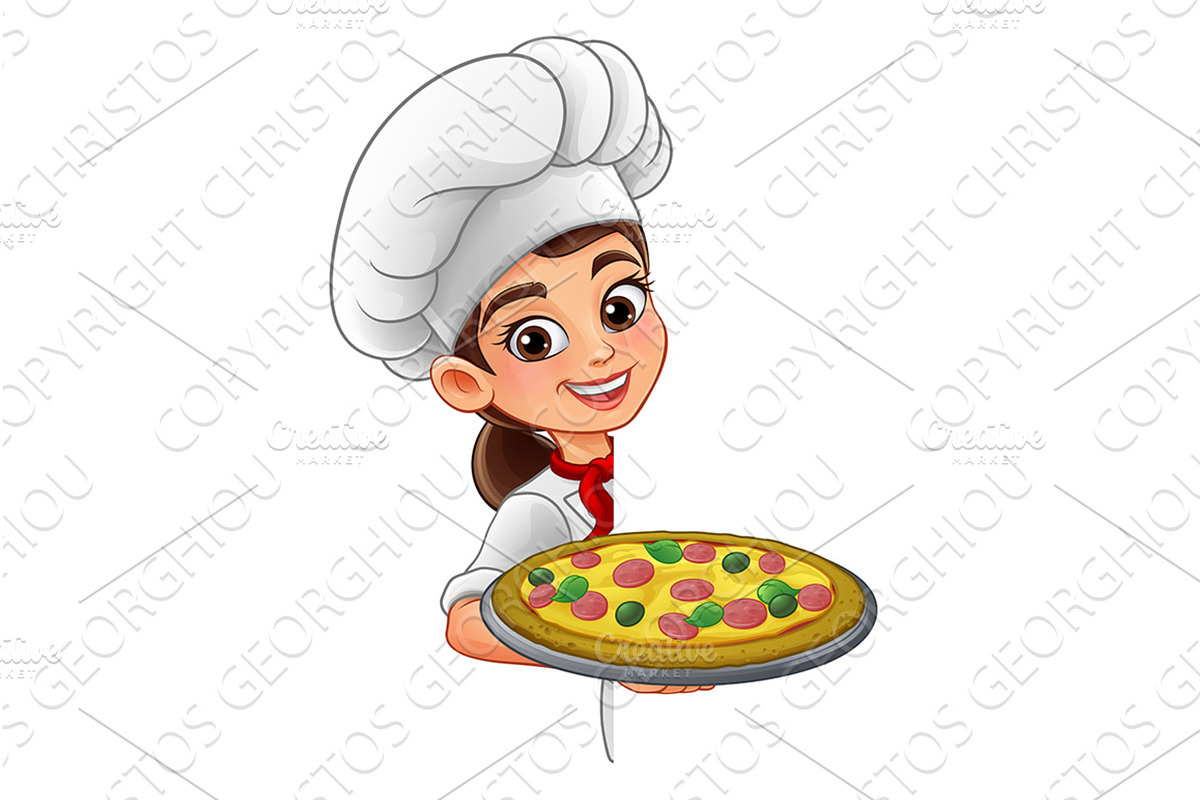 Cartoon Female Chef Peeking With, a Food Illustration by Christos Georghiou