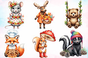 Watercolor Autumn Animals Clipart, a Seasonal Illustration by Canvas Craft (Thumbnail 3 of 9)