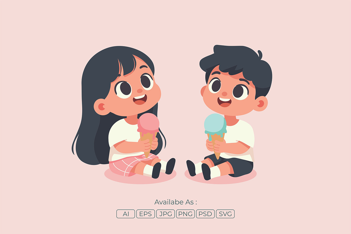 Kids Eating Ice Cream Illustration, a Food Illustration by Partikusi Design (Photo 2 of 3)