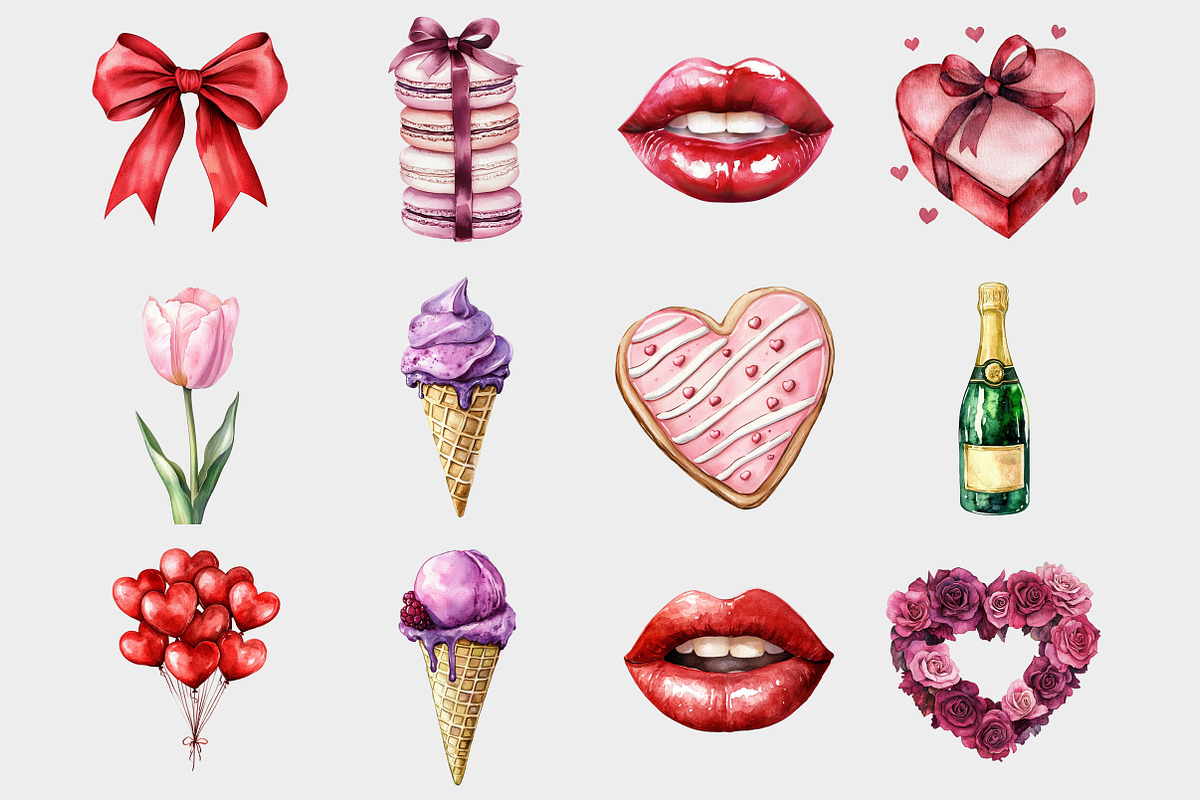 Watercolor Valentines day Clipart, a Seasonal Illustration by Design Market (Photo 2 of 4)