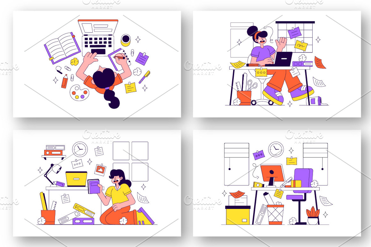 10 Creative Messy Home Office, a Person Illustration by denayunebgt (Photo 2 of 4)