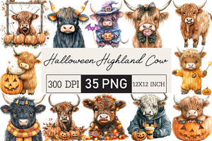 Halloween Highland Cow Clipart, an Illustration by Black Bird Studio